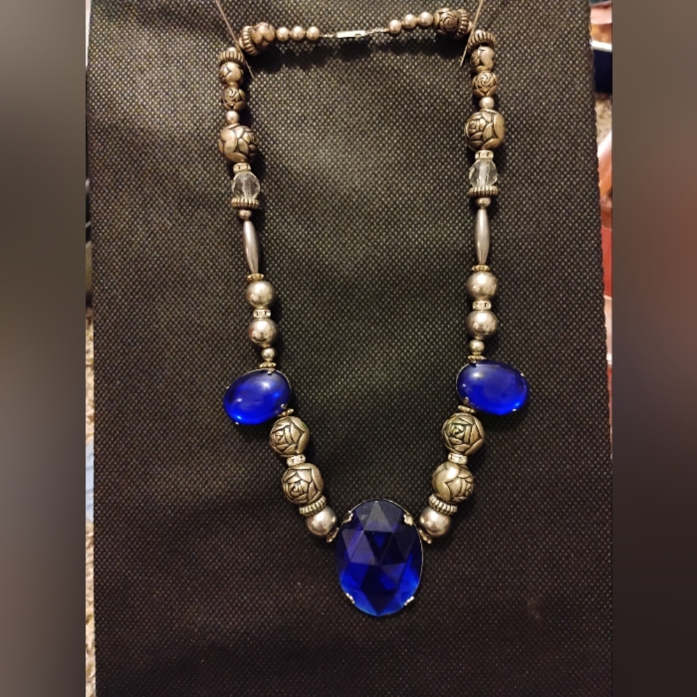 Blue and Silver Statement Necklace